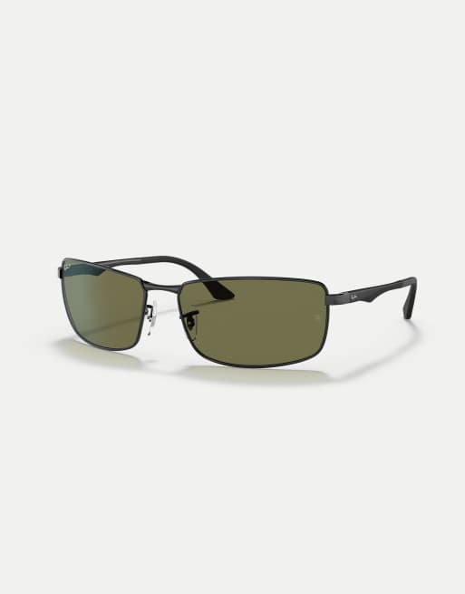 Ray-Ban Rb3498 gafas de sol rectangulares polarizadas con lente verde en negro, 3 de 4