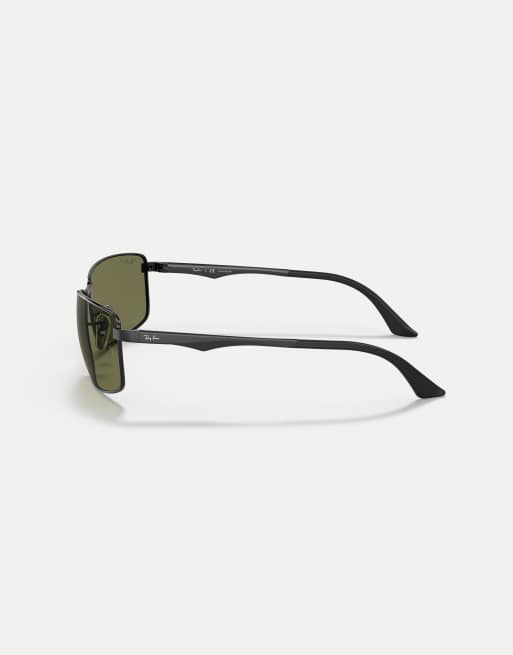 Ray-Ban Rb3498 rechteckige polarisierte Sonnenbrille mit grünen Gläsern in Schwarz, 4 von 4