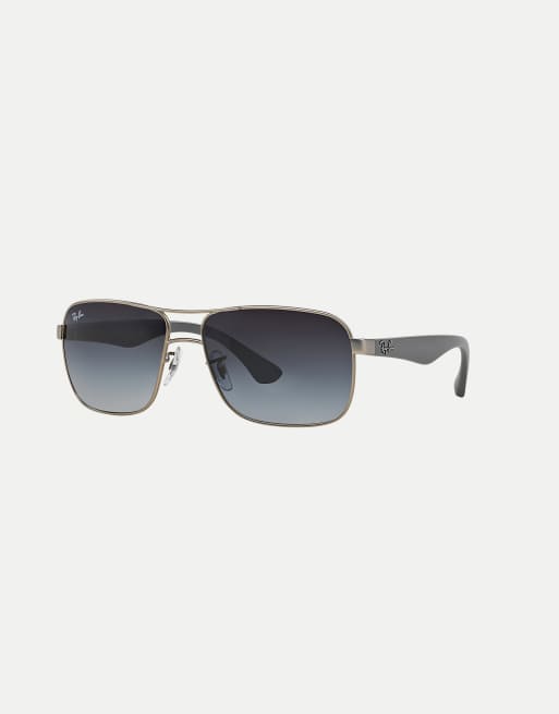 Ray-Ban – Rb3516 – Eckige Sonnenbrille in mattem Silber mit grünen Gläsern, 2 von 3