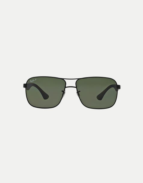 Ray-Ban Rb3516 square polarised sunglasses with green lens in black - view 1