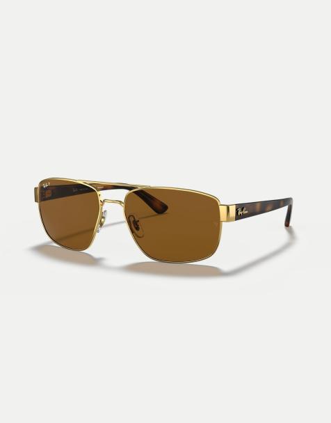 Ray-Ban rb3663 irregular polarised sunglasses in gold with brown lens in gold - view 1