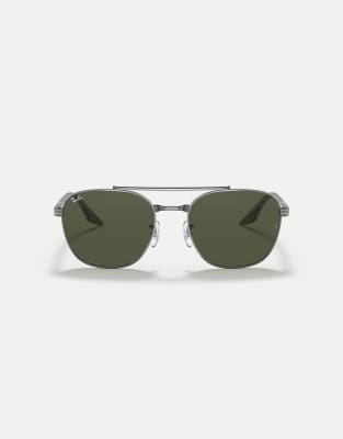 Ray-Ban - Rb3688 - Eckige Sonnenbrille in Stahlgrau mit grünen Gläsern