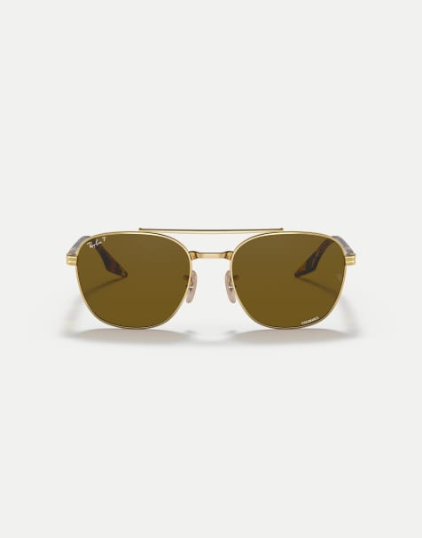 Ray-Ban Rb3688 square polarised sunglasses with brown lens in arista gold