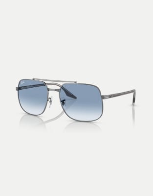 Ray-Ban - Rb3699 - Eckige Sonnenbrille in Stahlgrau mit blauen Gläsern