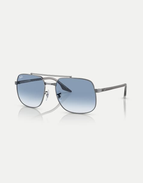 Ray-Ban – Rb3699 – Eckige Sonnenbrille in Stahlgrau mit blauen Gläsern - view 1