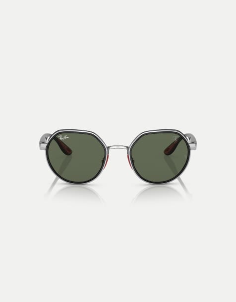 Ray-Ban Rb3703m scuderia ferrari collection irregular sunglasses with green lens in silver - view 1