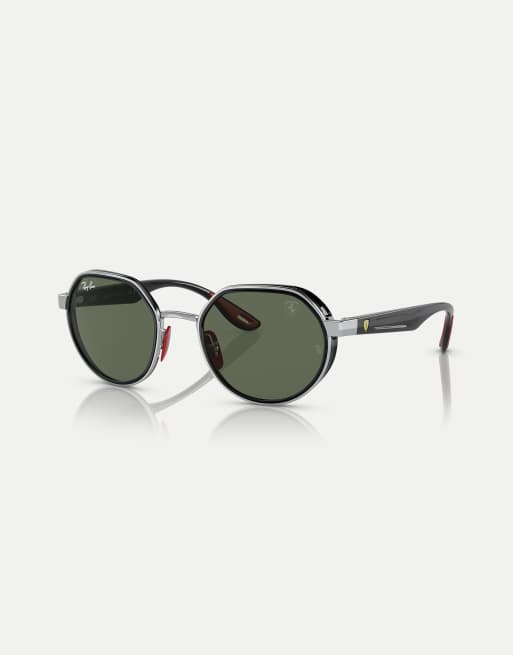 Ray-Ban Rb3703m scuderia ferrari collection irregular sunglasses with green lens in silver, 3 of 3