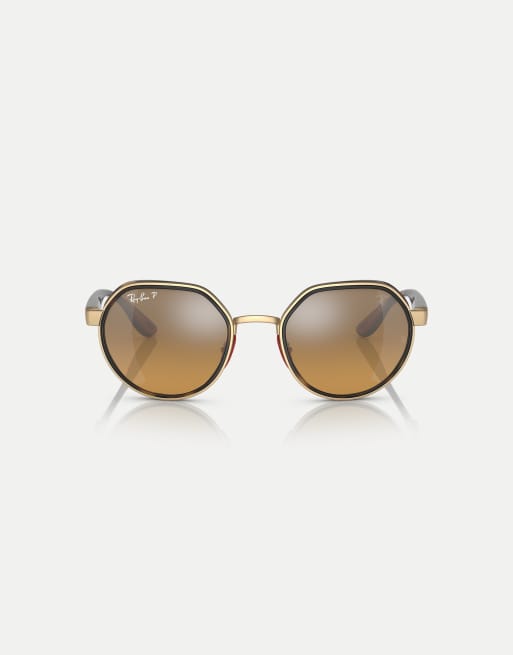 Ray-Ban - RB3703M Scuderia Ferrari Collection - Occhiali da sole irregolari color oro con lenti marroni a specchio polarizzate