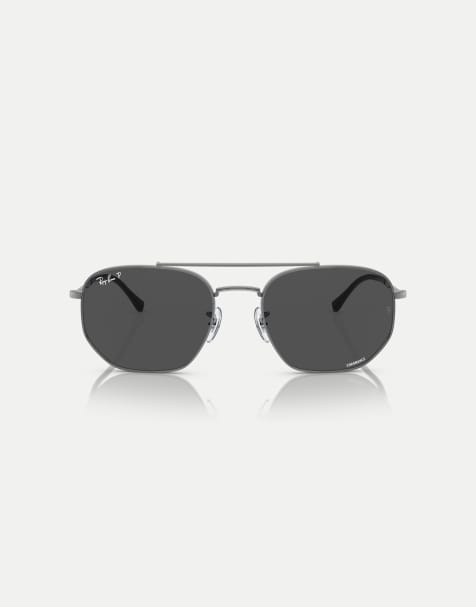 Ray-Ban Rb3707 irregular polarised sunglasses with grey lens in gunmetal - view 1