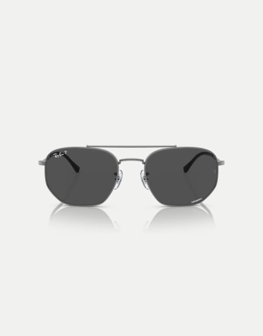 Ray-Ban Rb3707 irregular polarised sunglasses with grey lens in gunmetal