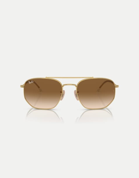 Ray-Ban Rb3707 irregular sunglasses with brown lens in arista gold - view 1