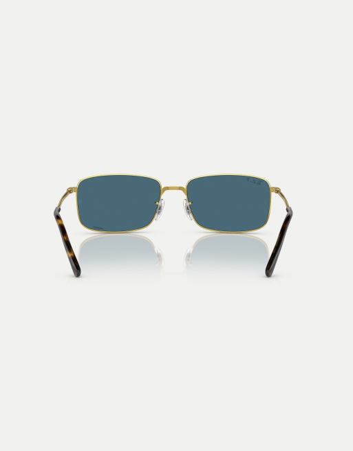 Ray Ban RB3717 Occhiali da sole rettangolari oro con lenti blu polarizzate ASOS