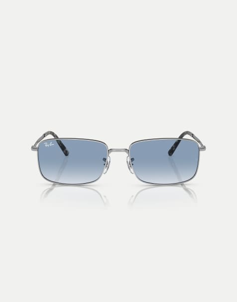 Ray-Ban Rb3717 rectangle sunglasses with blue lens in silver - view 1