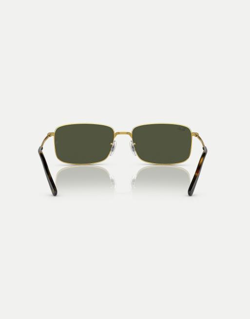 Ray Ban rb3717 rectangle sunglasses with green lens in gold ASOS