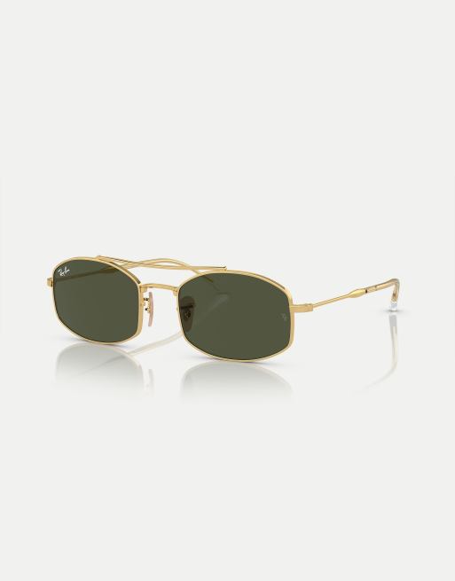 Ray-Ban – RB3719 – Guldfärgade, ovala solglasögon med gröna glas