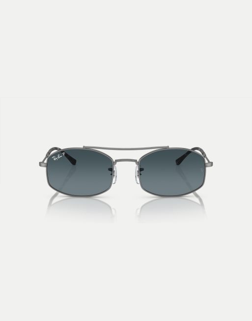 Ray-Ban - RB3719 - Lunettes de soleil ovales à verres bleus polarisés - Gris acier, 3 de 4