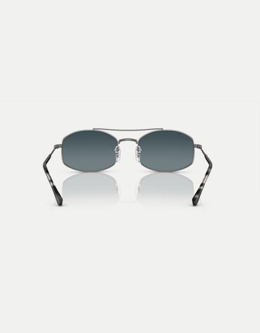 Ray-Ban - RB3719 - Lunettes de soleil ovales à verres bleus polarisés - Gris acier, 4 de 4
