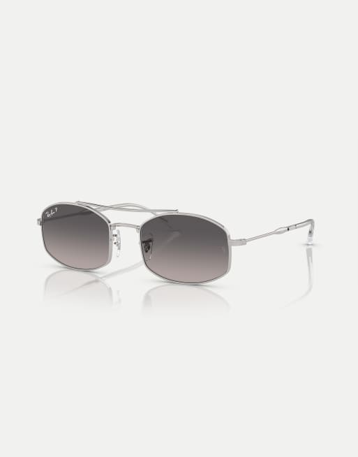 Ray-Ban - Rb3719 - Occhiali da sole ovali argento con lenti grigie polarizzate, 3 di 4