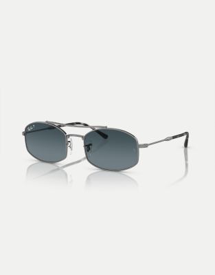 Ray-Ban rb3719 oval polarised sunglasses in grey with blue lens in gunmetal