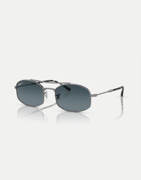 Ray-Ban – RB3719 – Ovale, polarisierte Sonnenbrille in Grau mit Gläsern in Blau - view 1