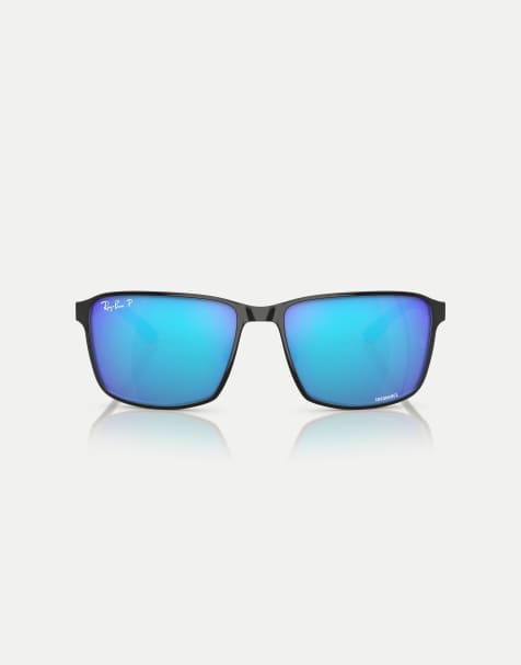 Ray-Ban - Rb3721 Chromance - Occhiali da sole squadrati nero su argento con lenti blu specchiate polarizzate - view 1