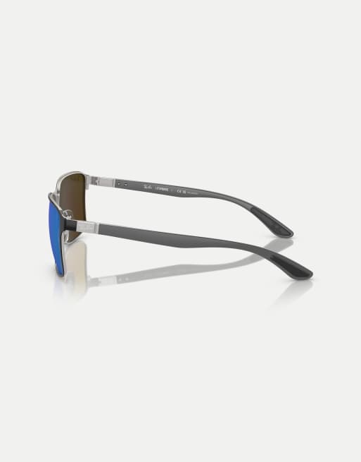 Ray-Ban - Rb3721 Chromance - Occhiali da sole squadrati nero su argento con lenti blu specchiate polarizzate, 4 di 4
