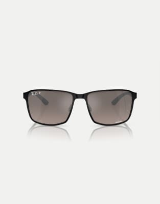 Ray-Ban - Rb3721ch Chromance - Eckige, polarisierte Sonnenbrille in Schwarz auf Schwarz mit grau verspiegelten Gläsern