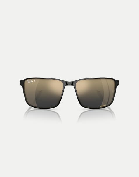 Ray-Ban - Rb3721ch Chromance - Lunettes de soleil carrées avec verres bleus miroir polarisés - Noir et doré - view 1