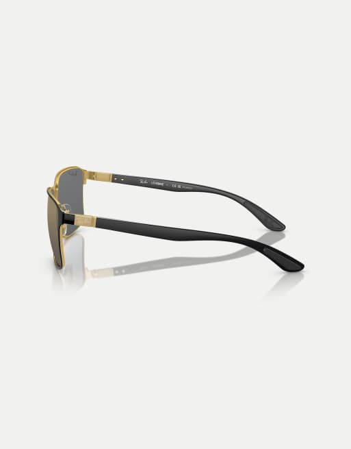 Ray-Ban - Rb3721ch Chromance - Lunettes de soleil carrées avec verres bleus miroir polarisés - Noir et doré, 4 de 4