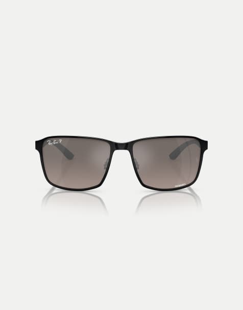 Ray-Ban Rb3721ch chromance square polarised sunglasses with grey mirrored lens in black on black - view 1