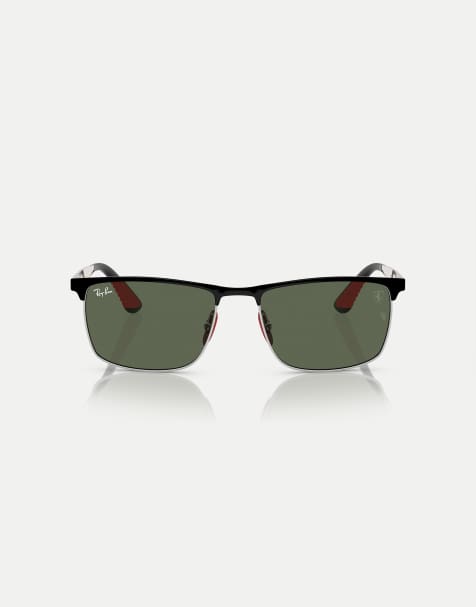 Ray-Ban – Rb3726m – Scuderia Ferrari Collection – Rechteckige Sonnenbrille in Schwarz auf Silber mit grünen Gläsern - view 1