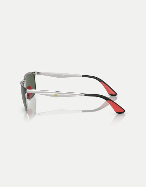 Ray-Ban Rb3726m scuderia ferrari collection rectangle sunglasses with green lens in black on silver, 3 of 3