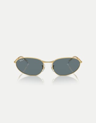 Ray-Ban Rb3734 irregular polarised sunglasses with blue lens in arista gold