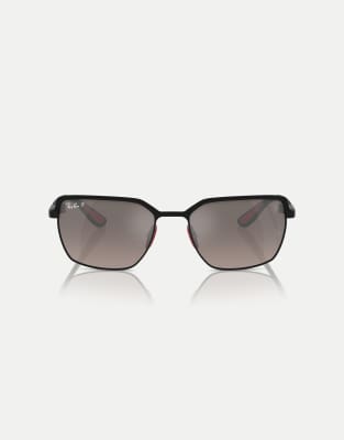 Ray-Ban - Rb3743m - Scuderia Ferrari Collection - Eckige, polarisierte Sonnenbrille in Schwarz auf Schwarz mit grau vers...