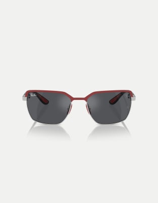 Ray-Ban - Rb3743m - Scuderia Ferrari Collection - Eckige Sonnenbrille in Rot auf Stahlgrau mit grauen Gläsern