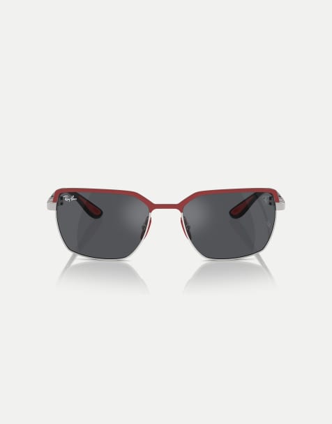 Ray-Ban – Rb3743m – Scuderia Ferrari Collection – Eckige Sonnenbrille in Rot auf Stahlgrau mit grauen Gläsern - view 1