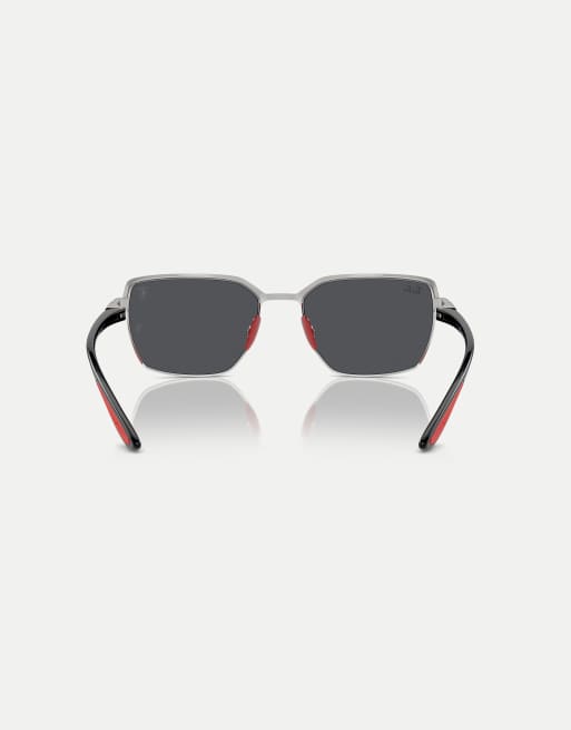 Ray-Ban – Rb3743m – Scuderia Ferrari Collection – Eckige Sonnenbrille in Rot auf Stahlgrau mit grauen Gläsern, 2 von 4