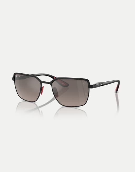 Ray-Ban - Rb3743m - Scuderia Ferrari Collection - Lunettes de soleil carrées polarisées avec verres gris effet miroir - Noir sur noir, 3 de 3