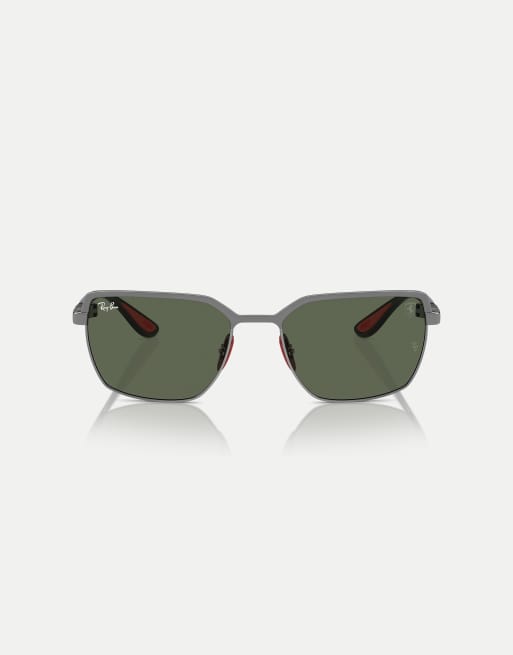Ray-Ban - Rb3743m Scuderia Ferrari Collection - Occhiali da sole squadrati color canna di fucile con lenti verdi