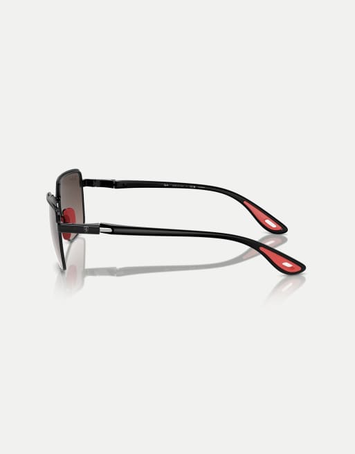 Ray-Ban Rb3743m scuderia ferrari collection square polarised sunglasses with grey mirrored lens in black on black, 4 of 4