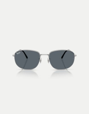 Ray-Ban - Rb3754 - Rechteckige Sonnenbrille in Silberoptik mit blauen Gläsern