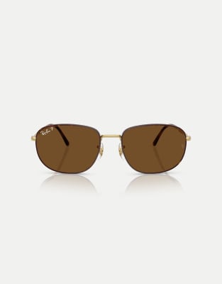 Ray-Ban Rb3754 rectangle polarised sunglasses with brown lens in matte havana on matte arista g