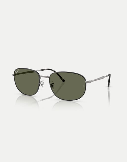 Ray-Ban Rb3754 rectangle polarised sunglasses with green lens in matte black on matte gunmetal, 2 of 3