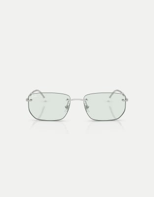 Ray-Ban Rb3768 transitions color touch lenses irregular sunglasses with green photochromic lens in silver