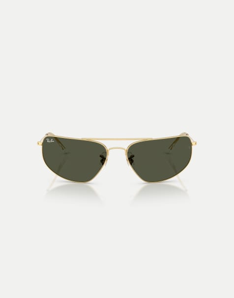 Ray-Ban - Rb3780 - Occhiali da sole rettangolari color oro Arista con lenti verdi - view 1