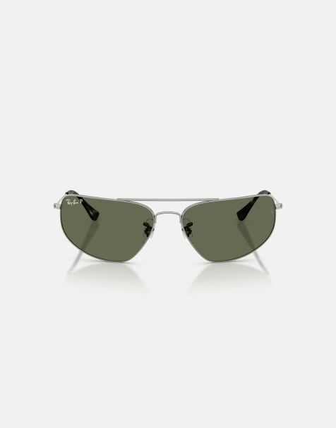 Ray-Ban Rb3780 rectangle polarised sunglasses with green lens in gunmetal - view 1