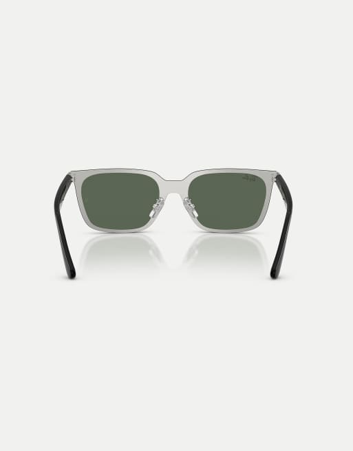 Ray-Ban Rb3784d square sunglasses with green lens in silver, 3 of 4