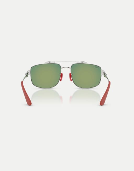 Ray-Ban - RB3789M - Scuderia Ferrari Collection - Gafas de sol plateadas cuadradas con lentes grises efecto espejo, 3 de 4