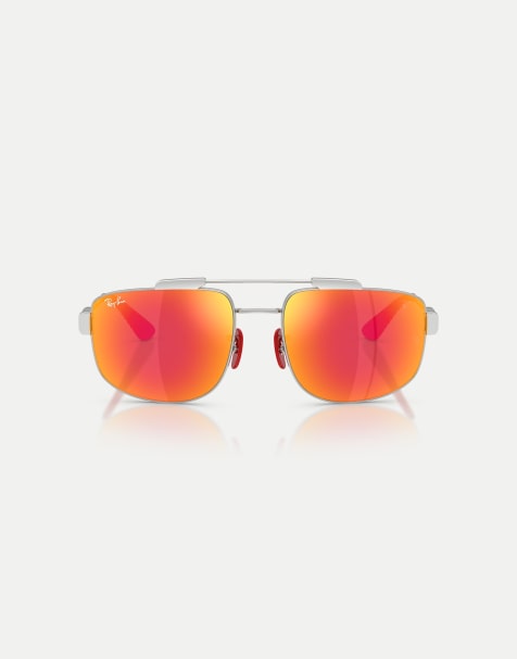 Ray-Ban Rb3789m scuderia ferrari collection square sunglasses with grey mirrored lens in silver - view 1