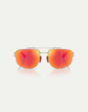 Ray-Ban Rb3789m scuderia ferrari collection square sunglasses with grey mirrored lens in silver